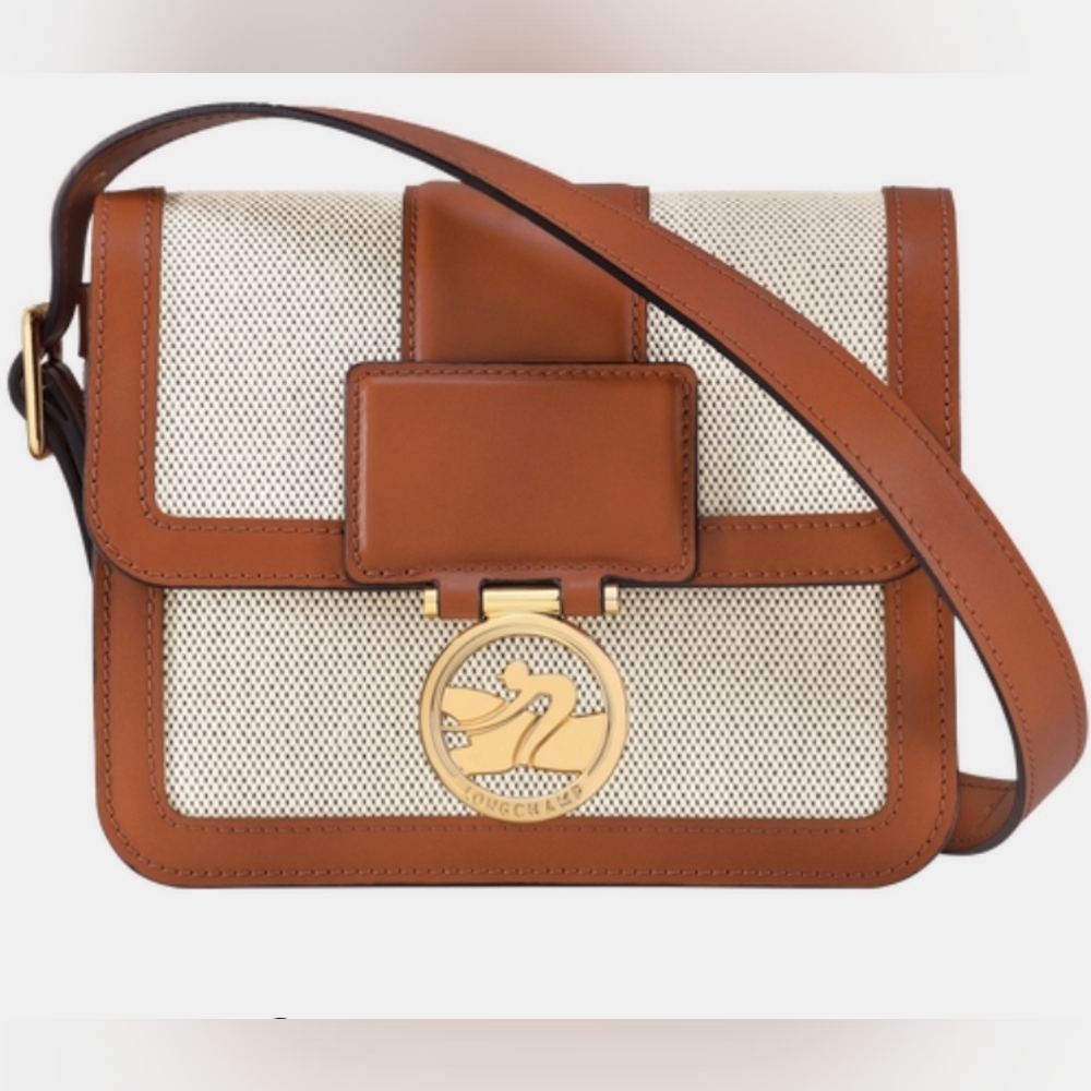 Longchamp Boxtrot Crossbody Bag Small Toile Cognac Linen - Picture 7 of 12